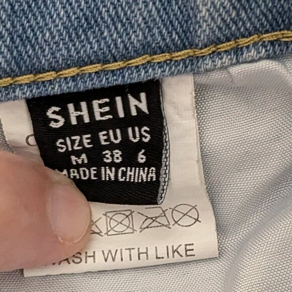 SHEIN Blue Denim High Rise Distressed Destroyed Jeans; Mod Deco; Size M - Picture 3 of 4